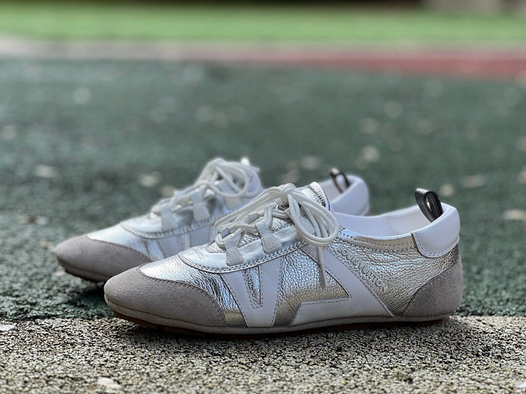 Louis Vuitton Wonderland Flat Sneaker White Silver Grey Suede