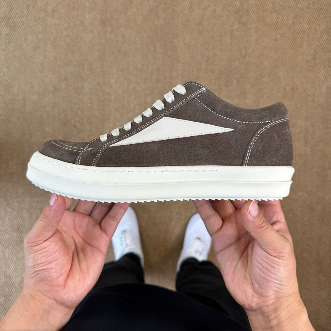 Rick Owens DRKSHDW Abstract Low Top Suede Sneakers Dark Dust Milk