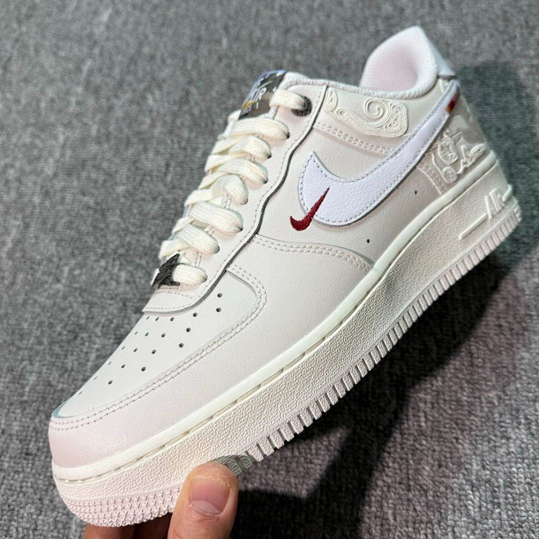 Nike Air Force 1 Low "Year of the Dragon" FQ8657-111 Sail White University Red CNY Embossed Sneakers