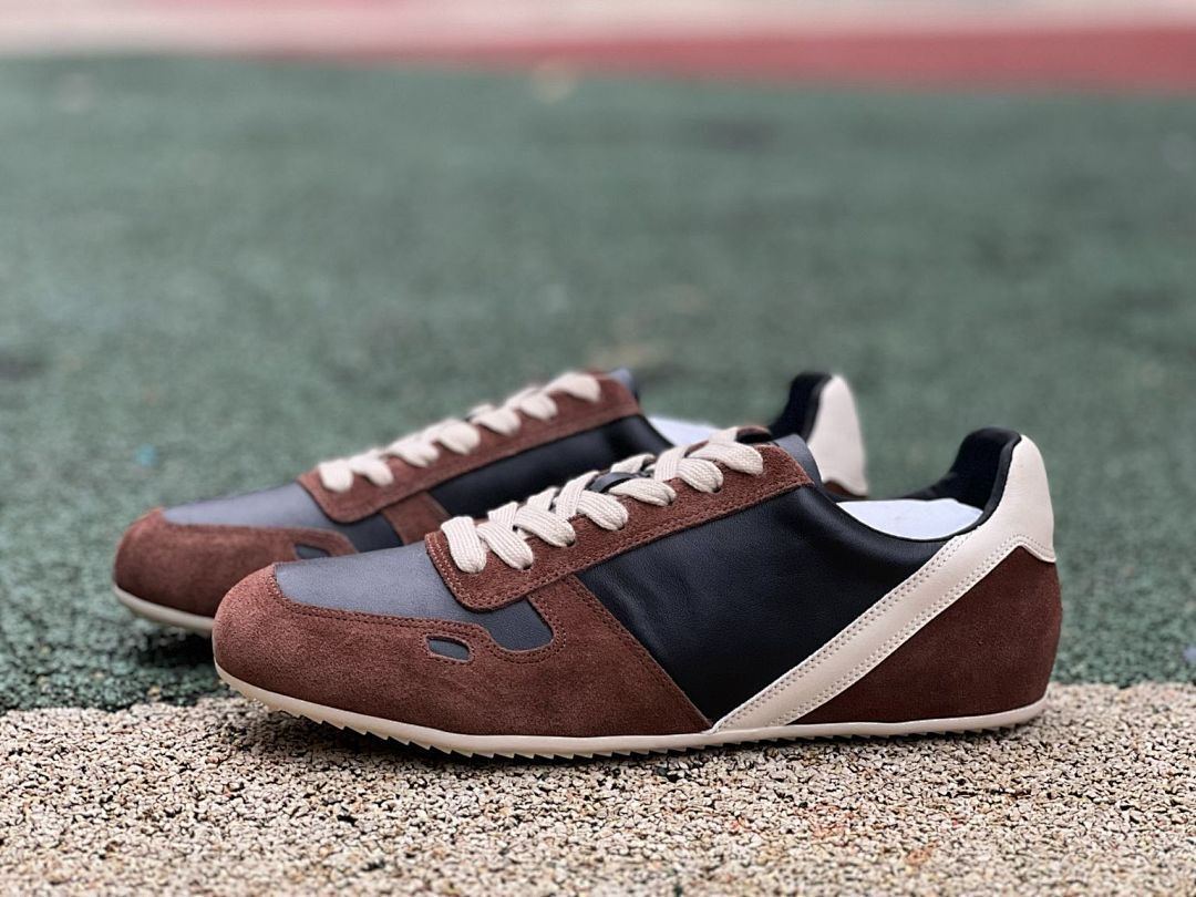 Brown Black Cream Suede Leather Low Top Casual Sneakers