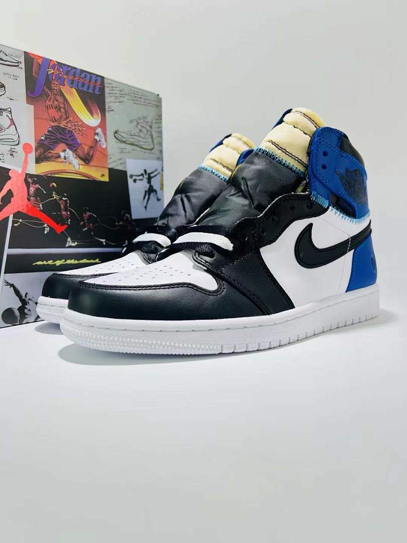 Air Jordan 1 High Black White Royal Blue Deconstructed Exposed Foam Sneakers
