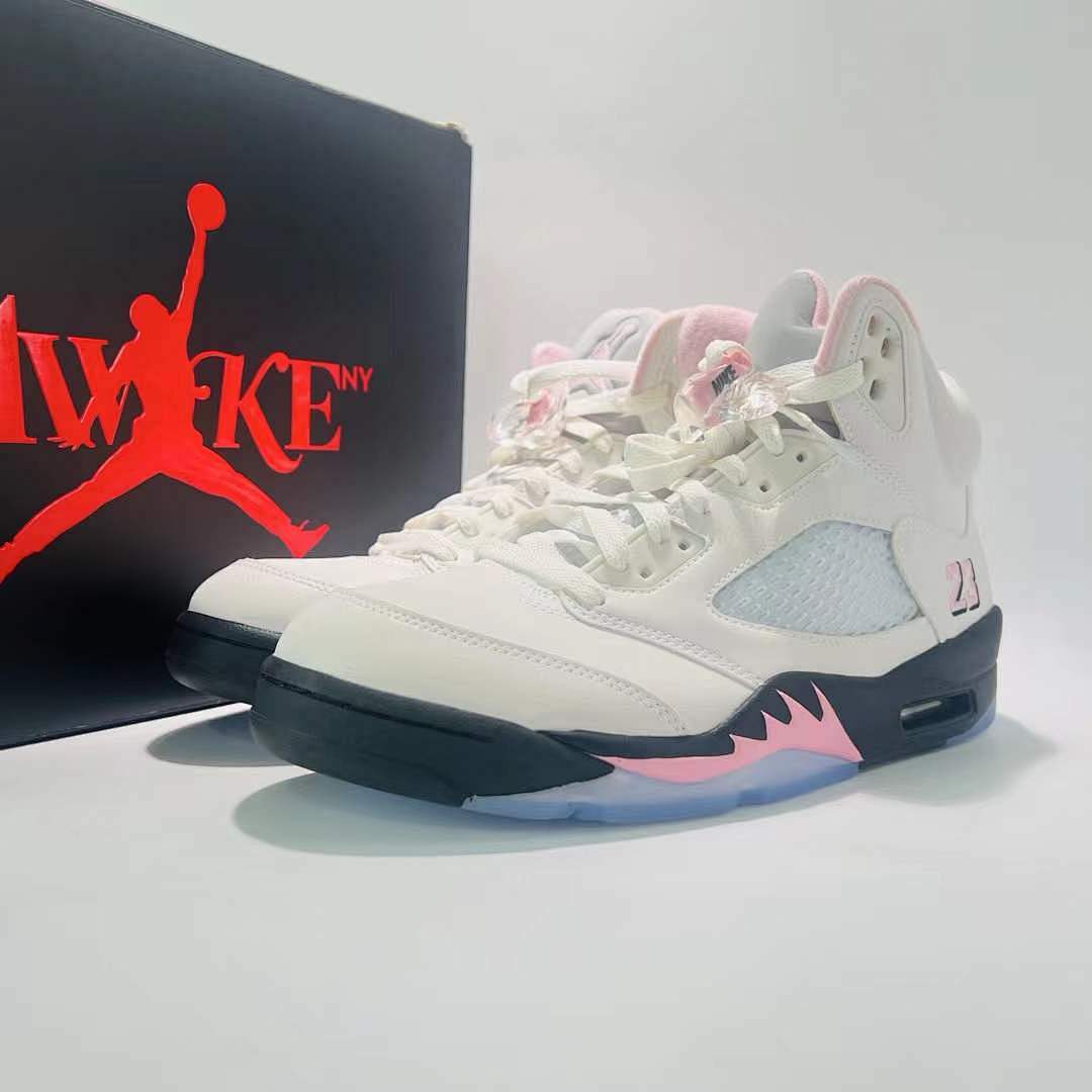 Awake NY x Air Jordan 5 Retro 'Sail' White Black Pink Foam FD7773-100 Men's Sneakers