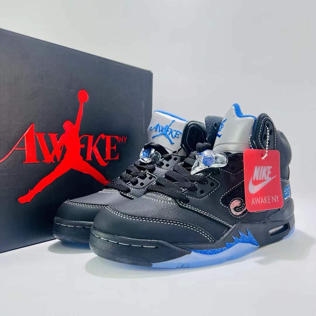 Air Jordan 5 Retro SP Awake NY Black Varsity Royal Blue FQ7911-001 Men's Sneakers Limited Edition