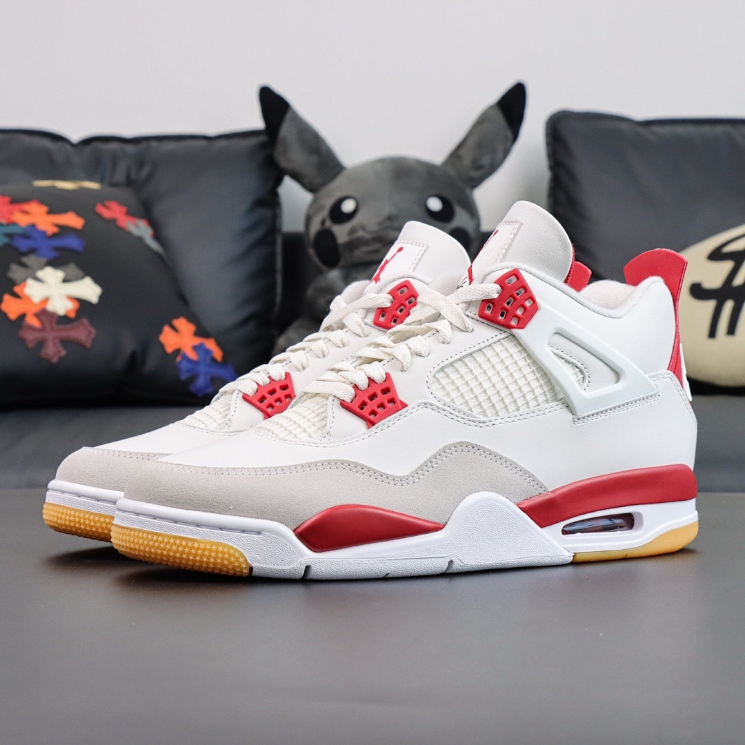 Air Jordan 4 Retro White Fire Red Light Grey Suede Gum