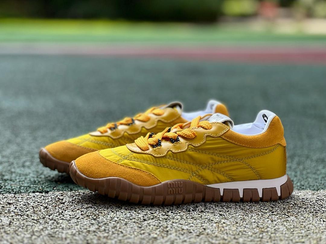 Miu Miu Nylon and Suede Sneakers Yellow 5E757D