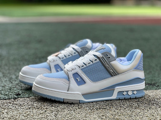 Louis Vuitton LV Trainer Sneaker White and Pastel Blue
