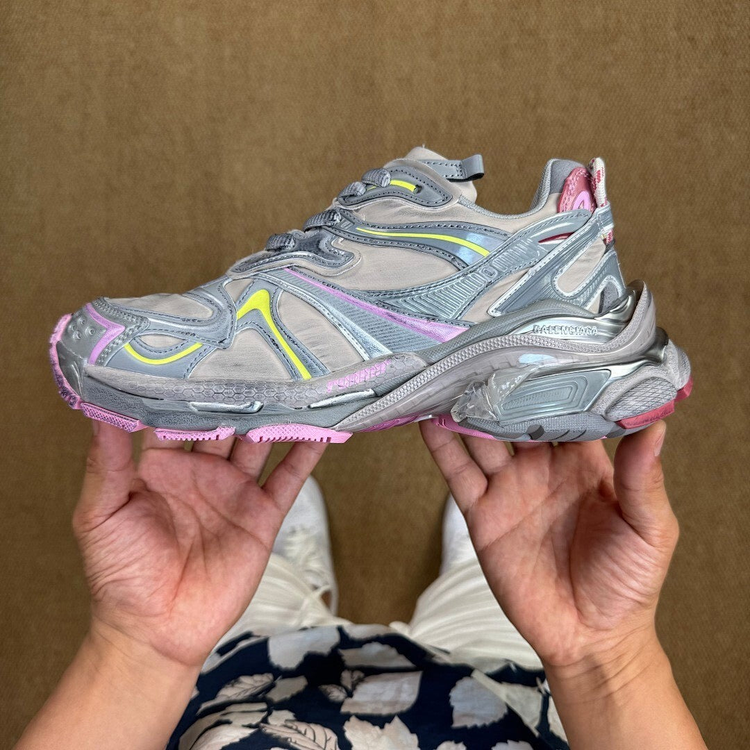Balenciaga Runner Trainers Grey Yellow Pink