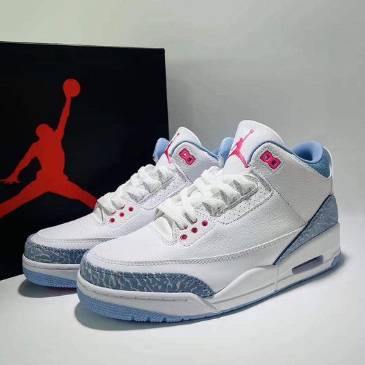 Air Jordan 3 Retro White Powder Blue Hyper Pink Elephant Print Sneakers