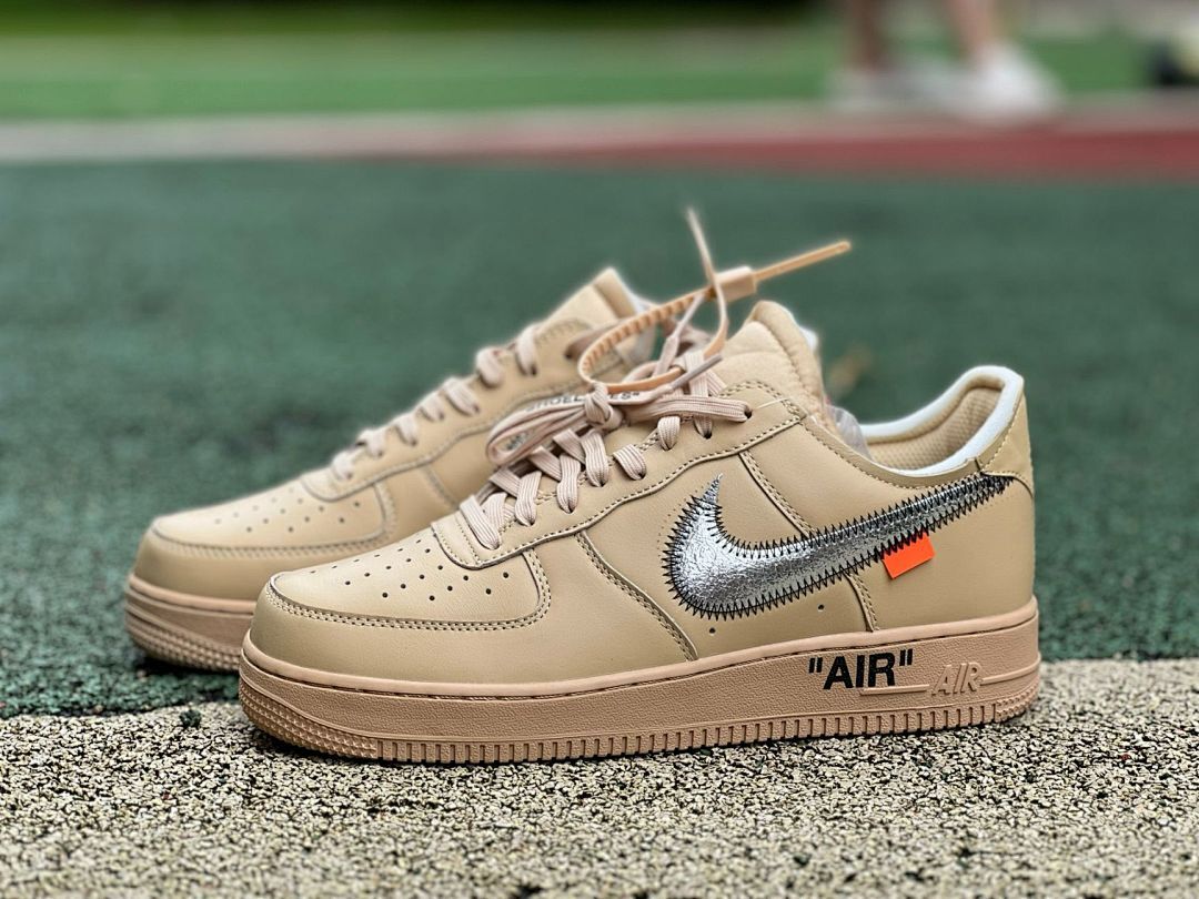 Nike Air Force 1 Low Off-White Tan Metallic Zipper Swoosh