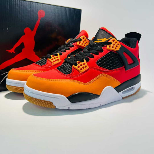 Air Jordan 4 Retro Red Orange Black Gum Sole Sneakers