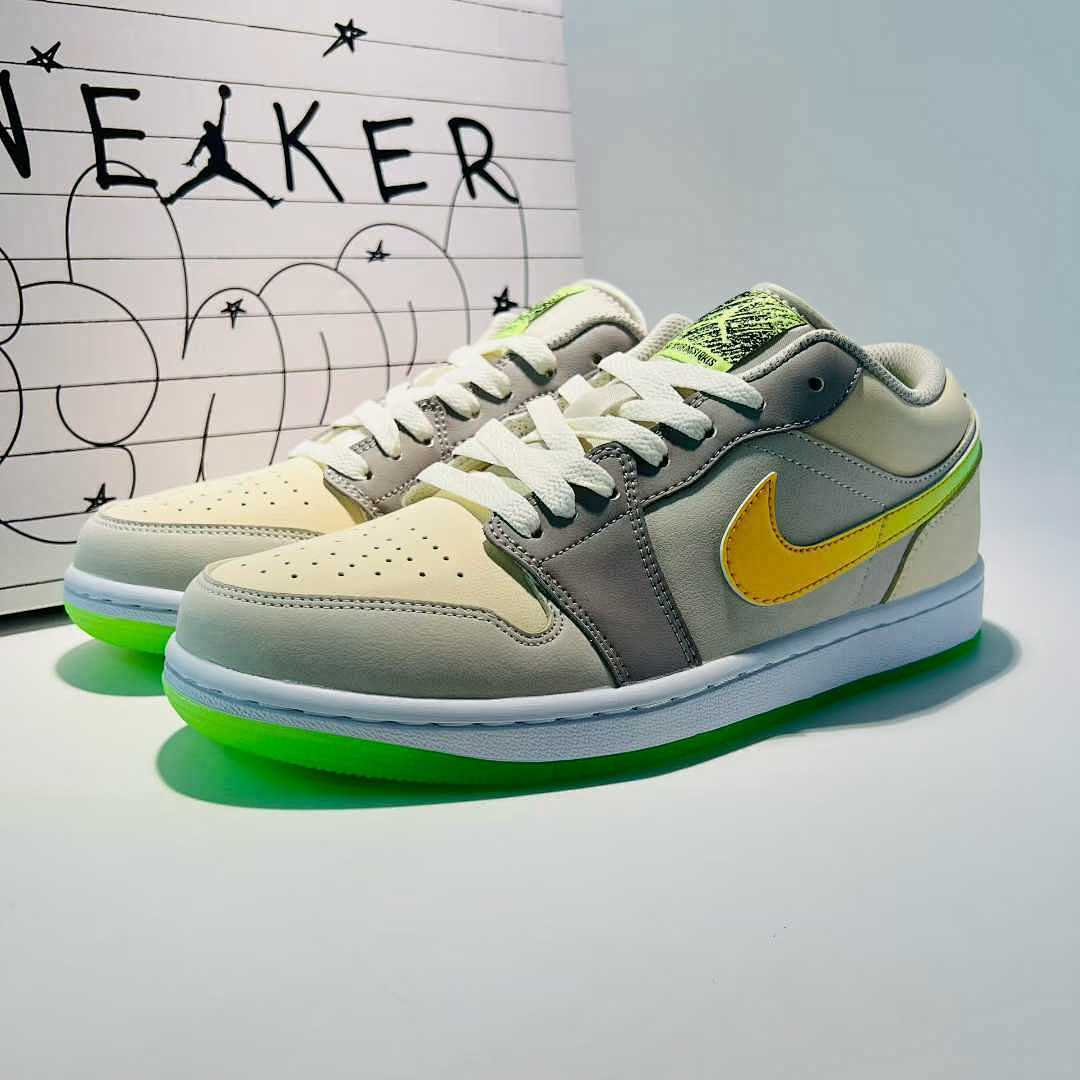 Nike Air Jordan 1 Low Sail Grey Yellow Volt Neon Green