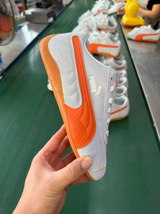 Puma Super Liga OG Suede Trainers Grey Fog Vibrant Orange Gum Sole