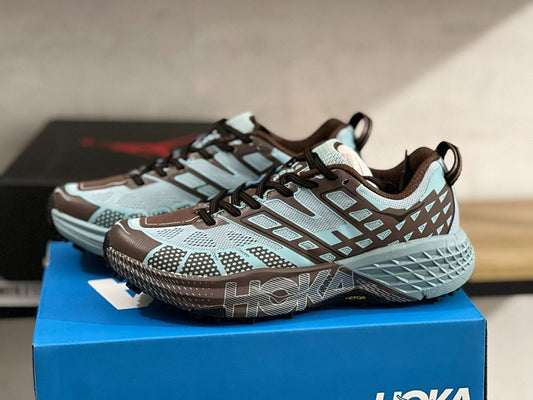 Hoka Speedgoat 5 Men's Trail Running Shoes - Mink / Blue Haze (1123126) - Durable Off-Road Hiking Sneakers, Cushioned, Vibram Sole