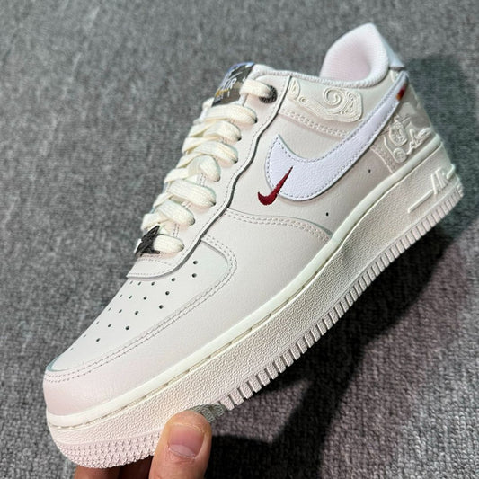 Nike Air Force 1 Low "Year of the Dragon" FQ8657-111 Sail White University Red CNY Embossed Sneakers