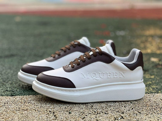 MQUEEN Oversized Platform Sneakers White Brown Leather Chunky Sole Alexander McQueen Style Trainers