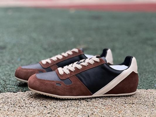 Brown Black Cream Suede Leather Low Top Casual Sneakers