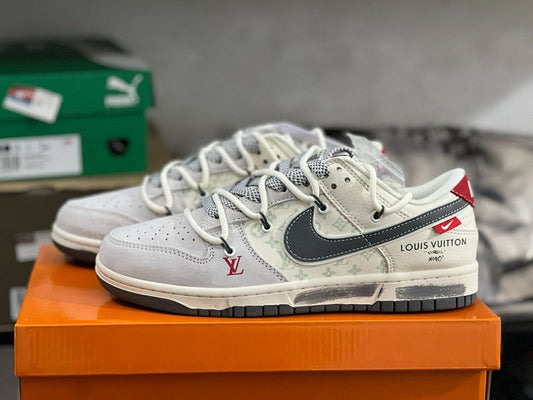 Louis Vuitton x Nike Dunk Low "Virgil Nigo" Grey Monogram Sneakers