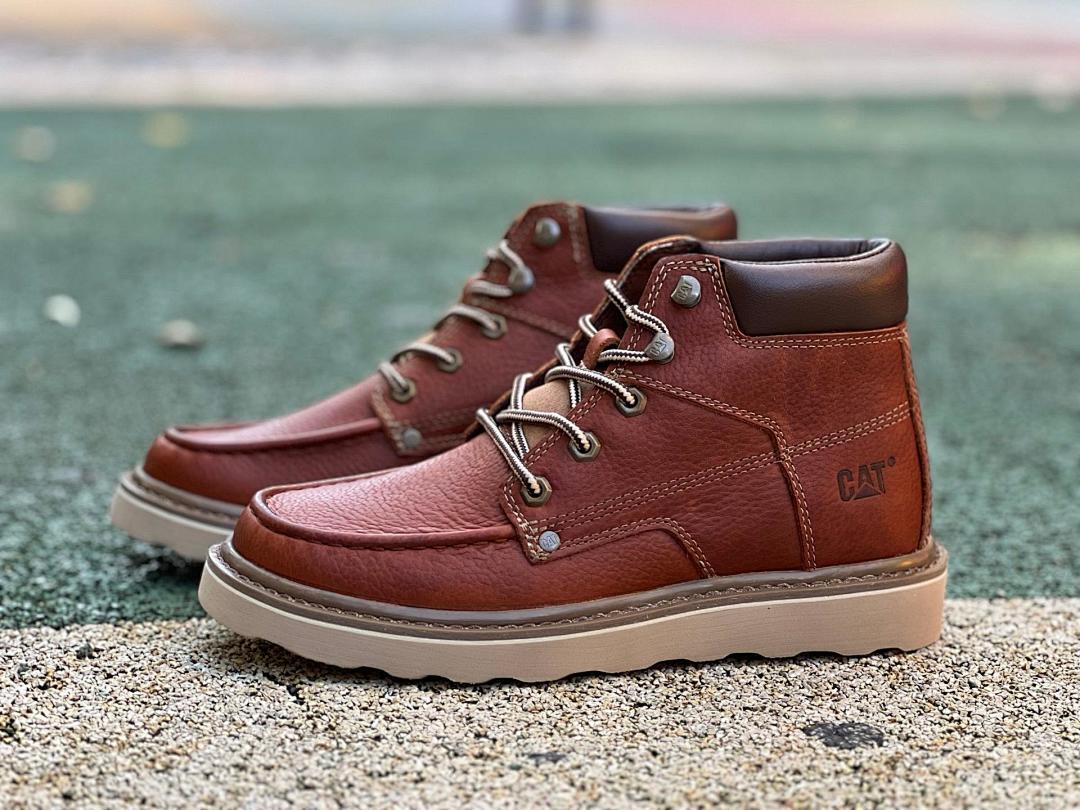 Caterpillar Men's Fairbanks Moc Toe Lace-Up Leather Work Boots Rust Brown