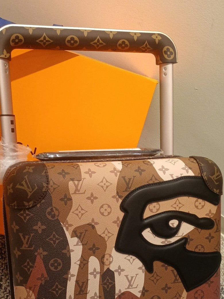 Abstract Face Portrait Monogram Patchwork Rolling Spinner Luggage