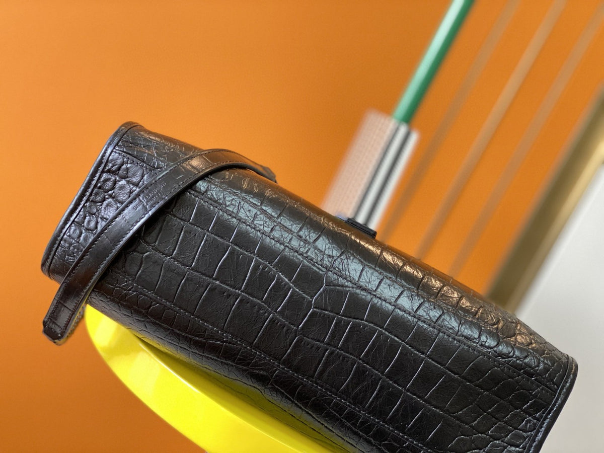 Saint Laurent Niki Medium Shoulder Bag in Crocodile-Embossed Leather - Black
