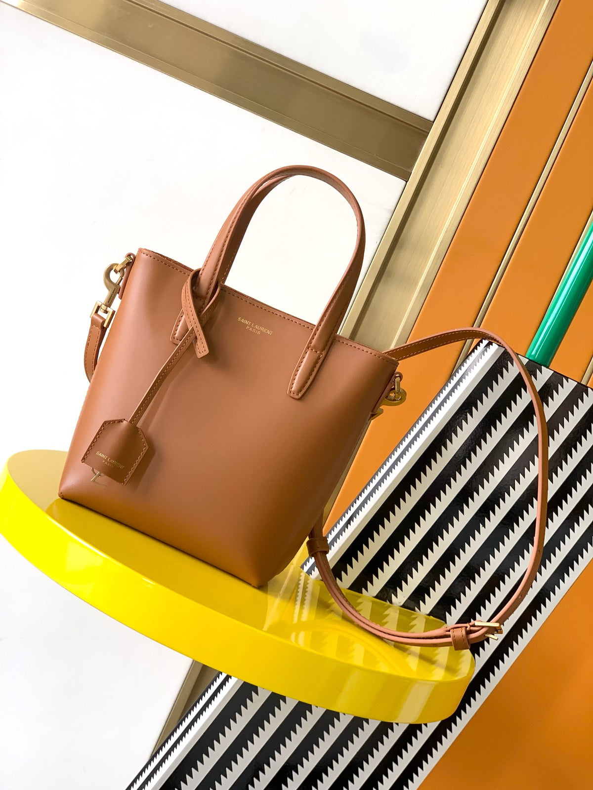 Saint Laurent Toy North/South Leather Shopping Tote - Tan