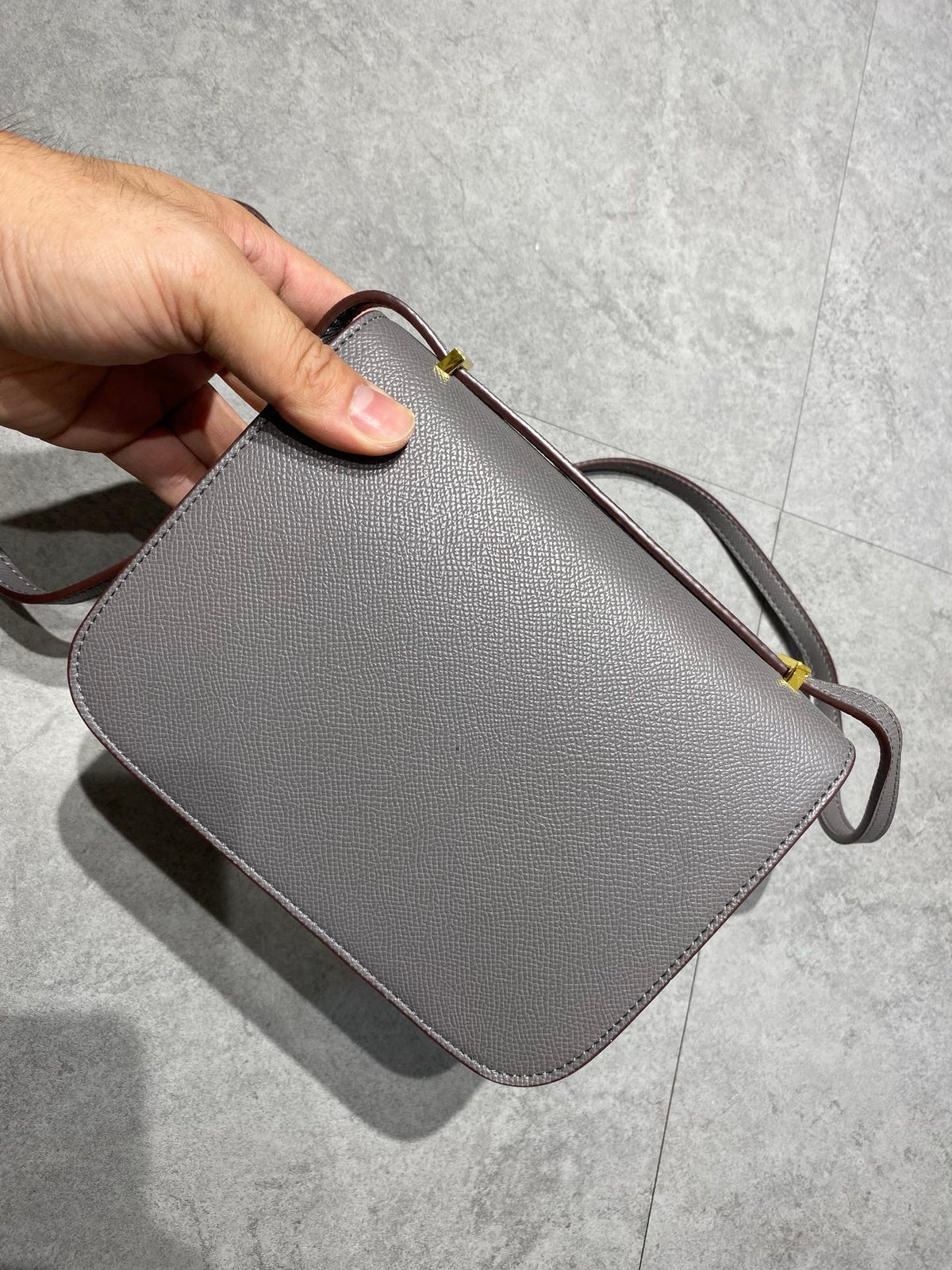 Hermes Constance Gray Leather Shoulder Bag with Gold Hardware