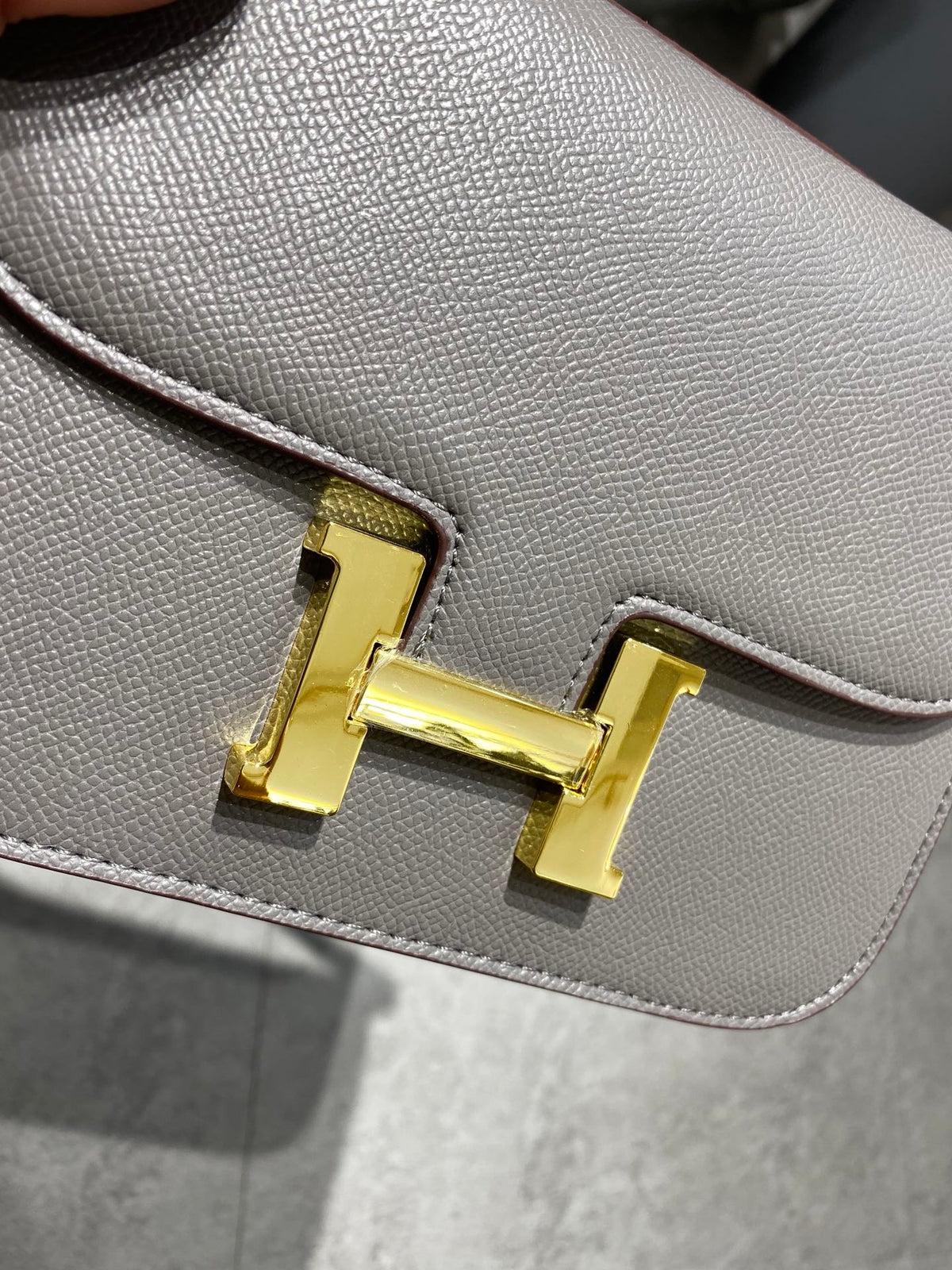 Hermes Constance Gray Leather Shoulder Bag with Gold Hardware