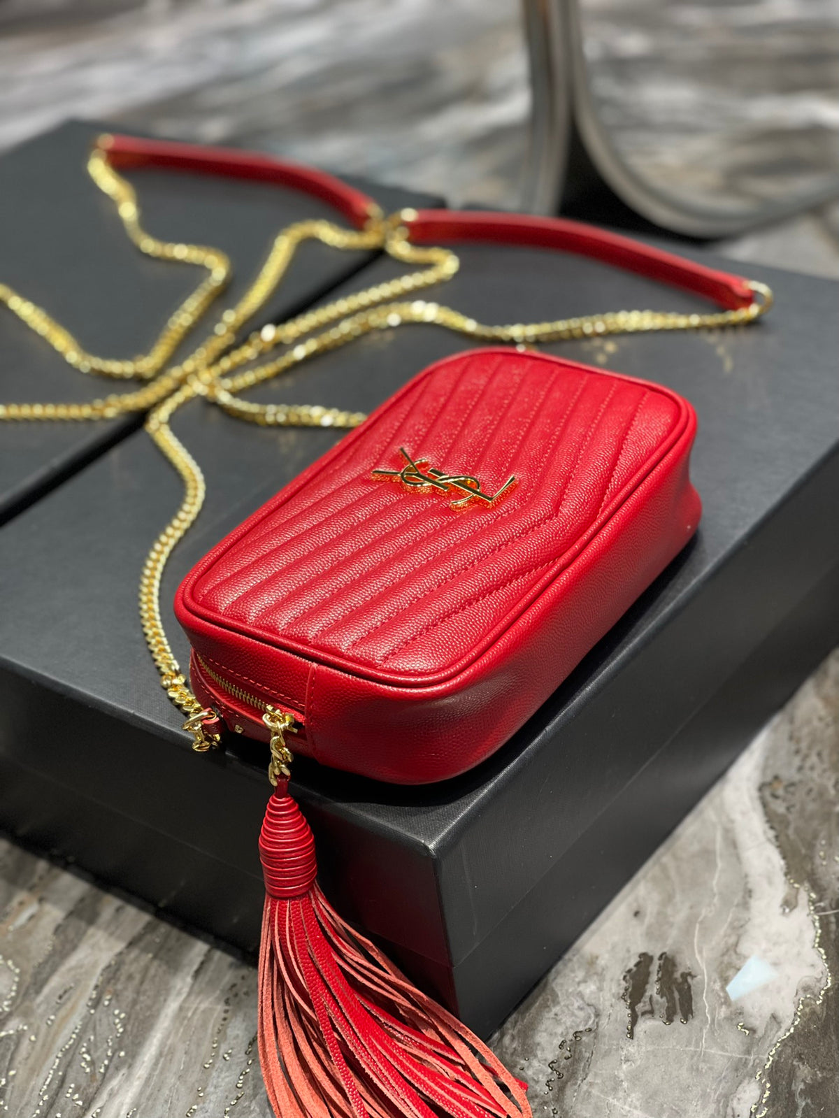 Saint Laurent Lou Baby Mini Camera Bag in Quilted Leather - Red