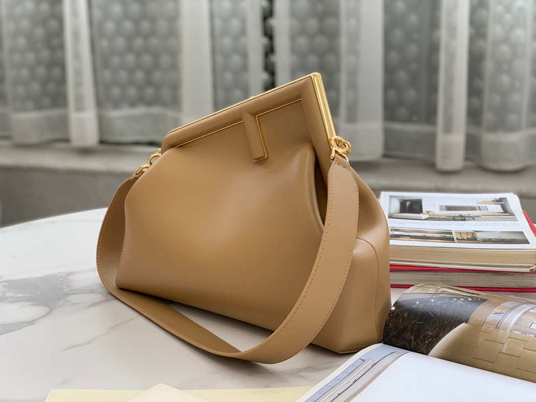 Tan Leather Asymmetric Frame Clutch Bag - Modern Women's Shoulder Bag
