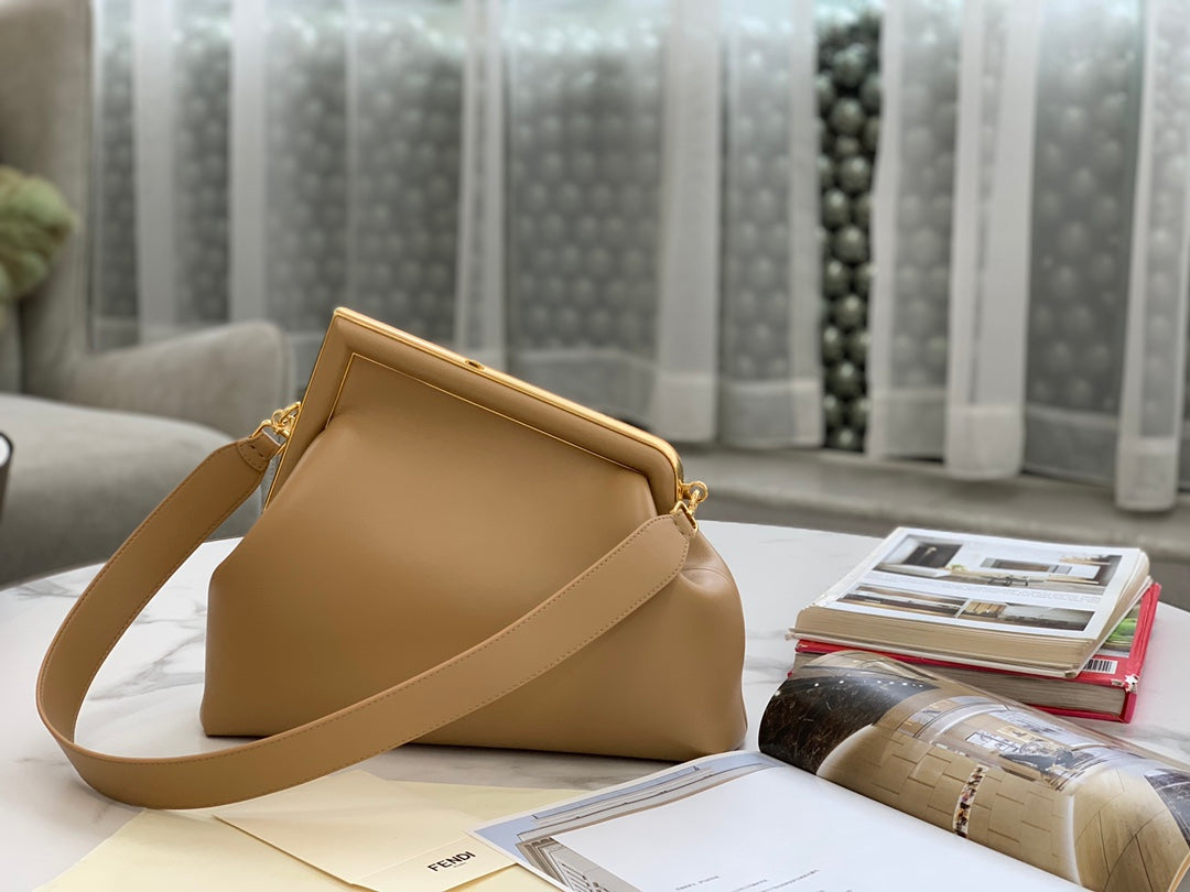Tan Leather Asymmetric Frame Clutch Bag - Modern Women's Shoulder Bag