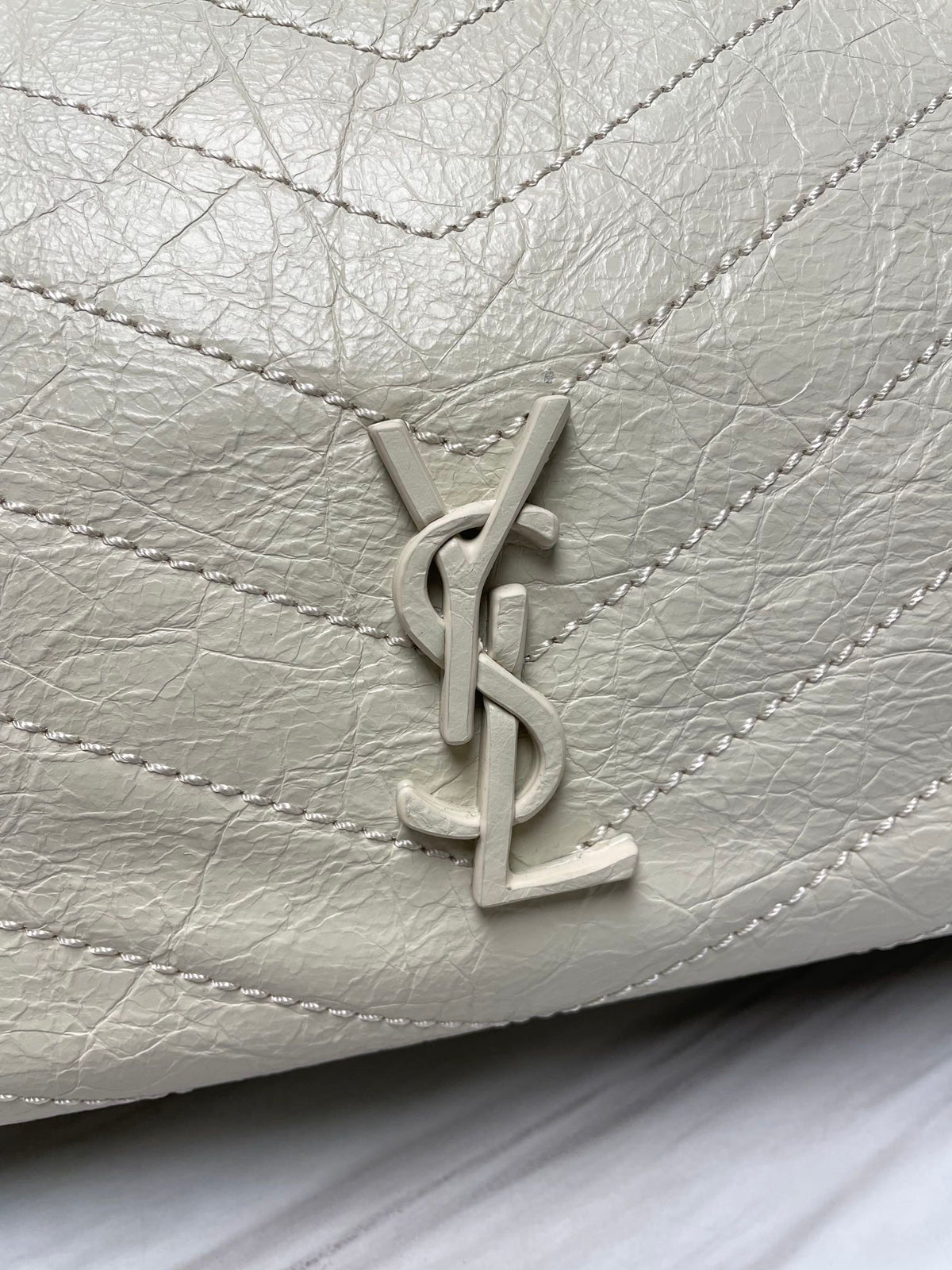 Saint Laurent Niki Medium Shoulder Bag in Vintage White Quilted Leather