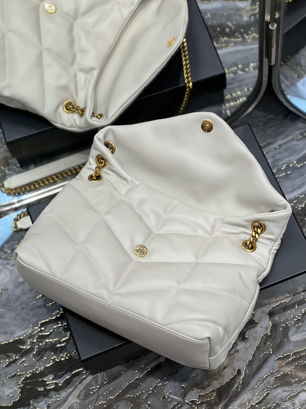 Saint Laurent Small Loulou Puffer Bag in Quilted Lambskin - Off-White/Gold