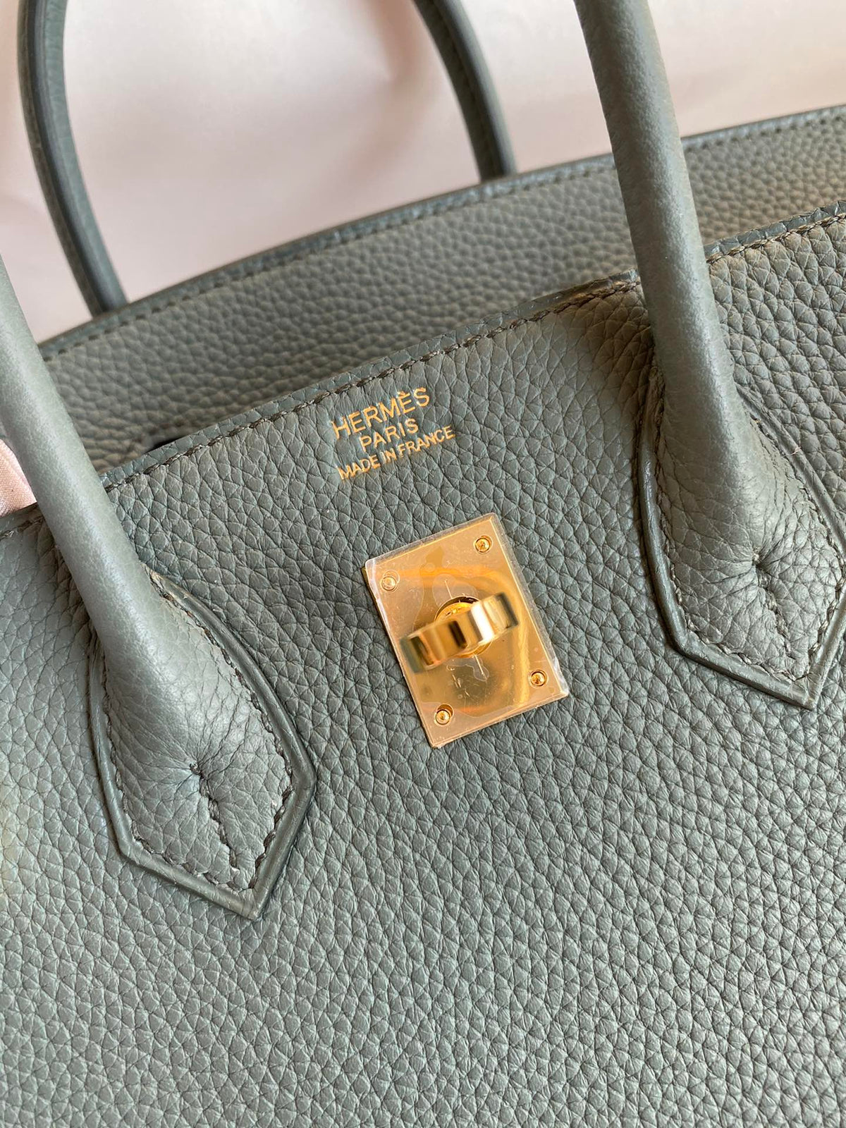 Hermès Birkin Style Sage Green Leather Handbag with Gold-Tone Hardware