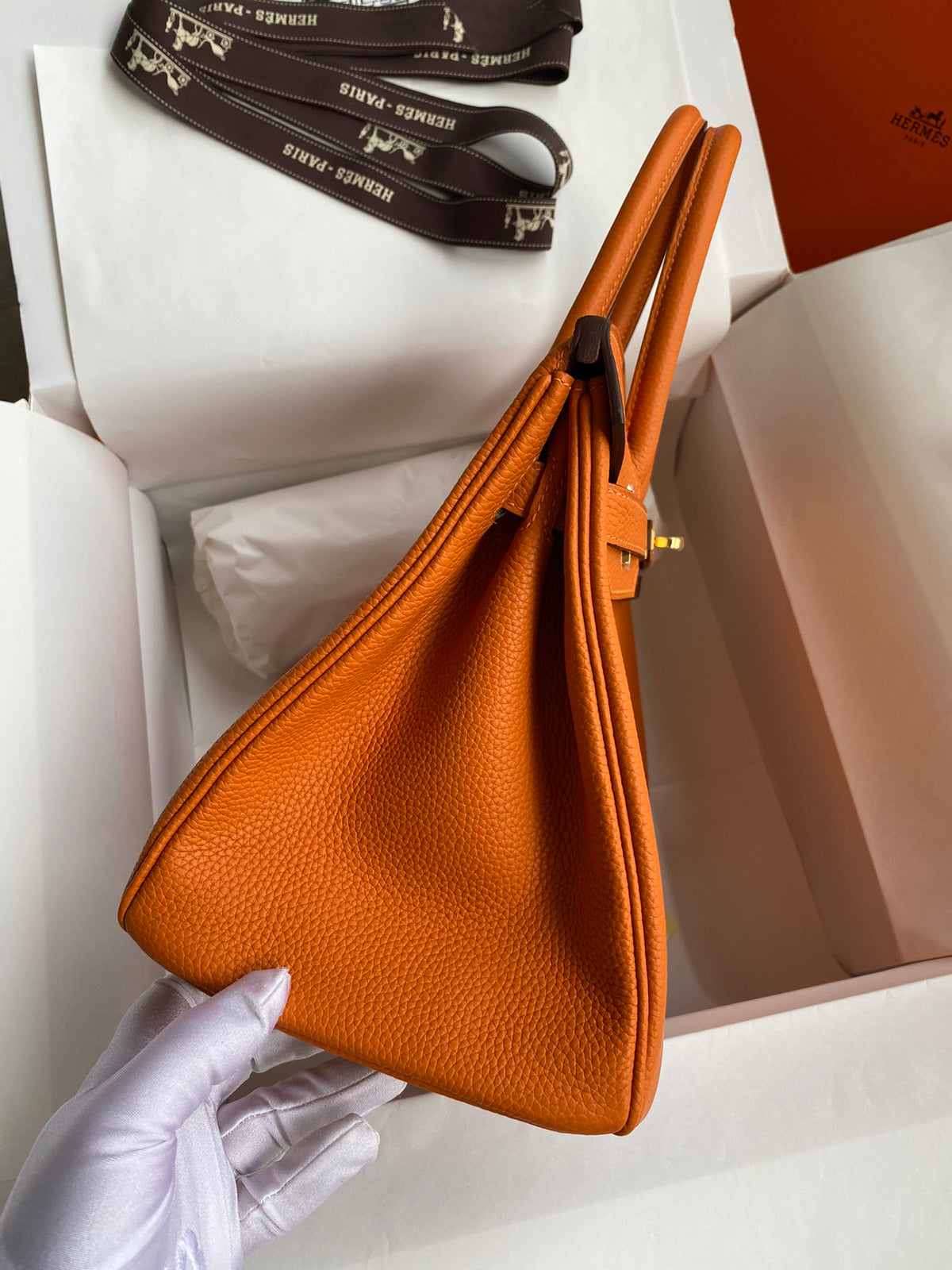 Hermès Birkin Handbag Orange Leather with Gold-Tone Hardware