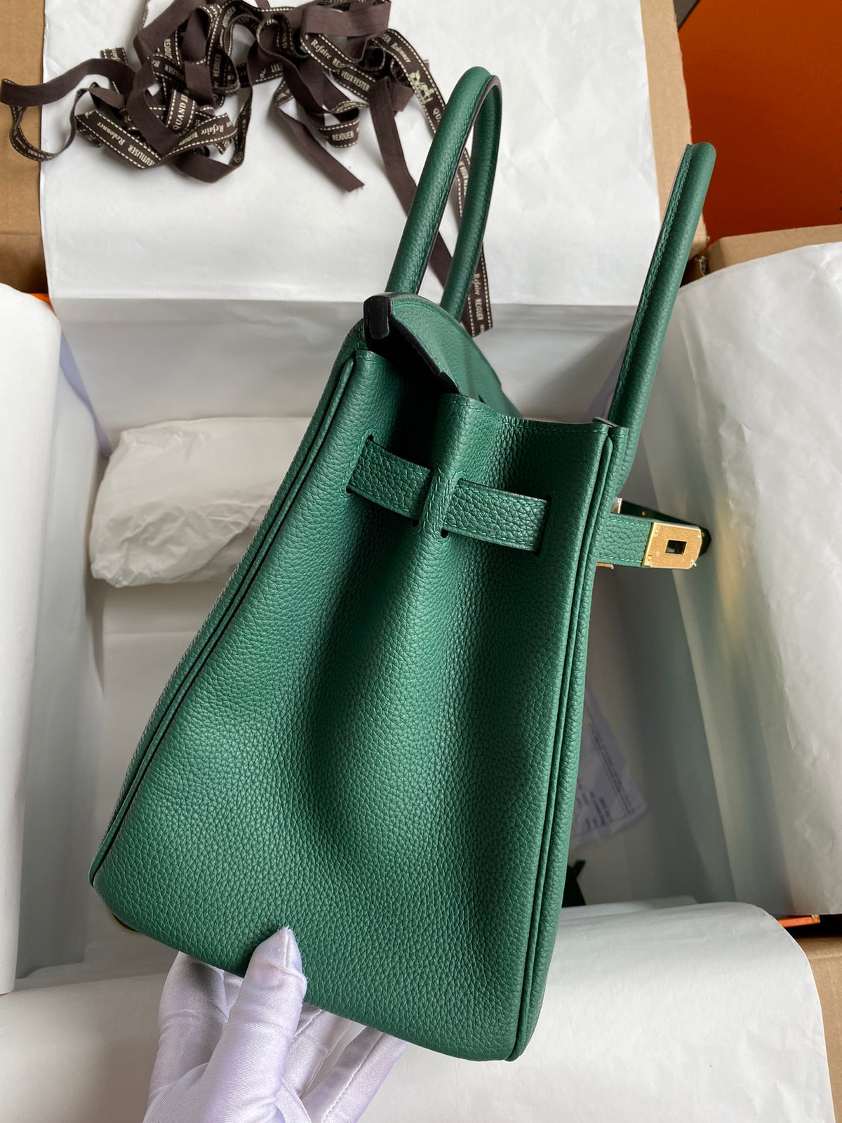 Luxury Forest Green Leather Handbag with Gold-Tone Hardware