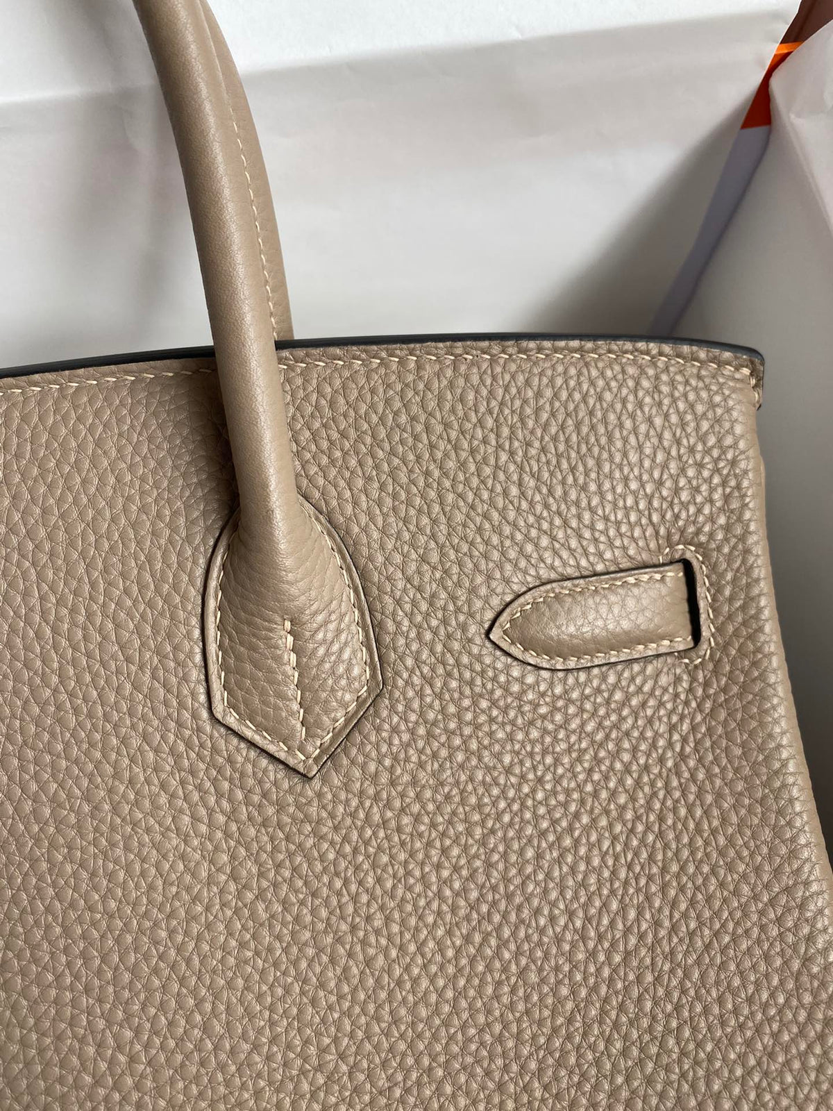 Hermes Birkin 25 Etoupe Togo Leather Handbag with Gold Hardware &amp; Rodeo Charm