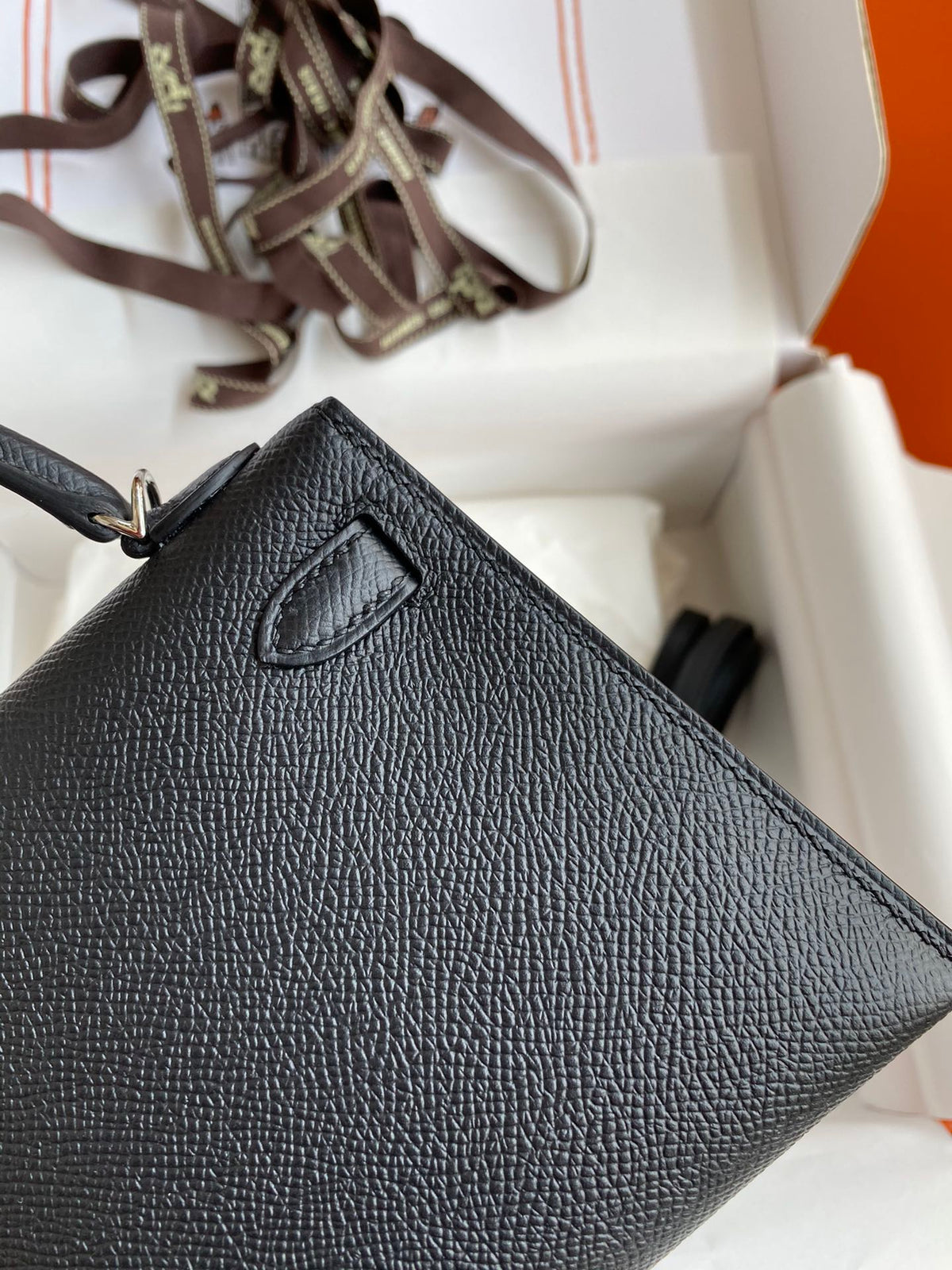 Black Textured Leather Top-Handle Handbag with Silver Hardware
