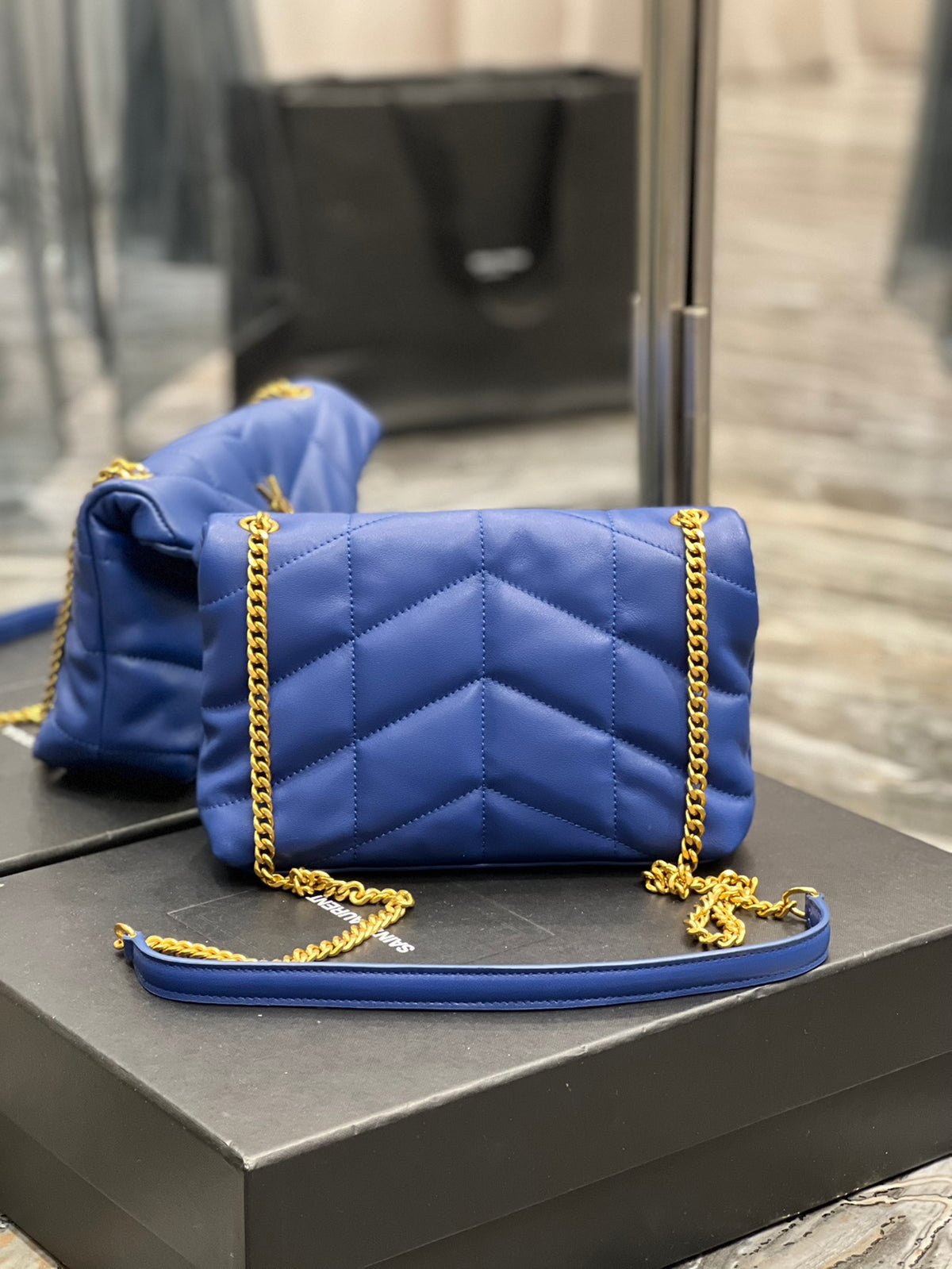 Saint Laurent Loulou Puffer Mini Bag in Quilted Lambskin Electric Blue