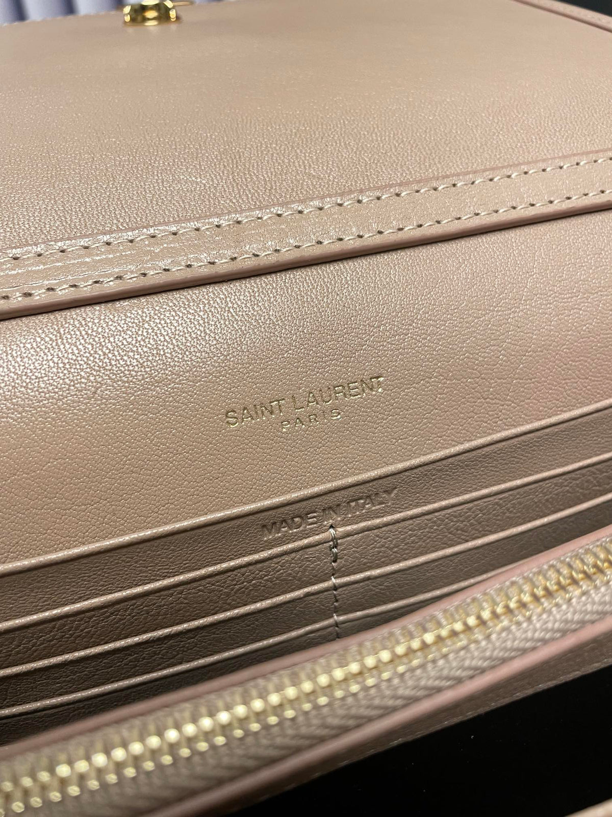 Saint Laurent Cassandre Matelassé Chain Wallet in Quilted Leather - Beige