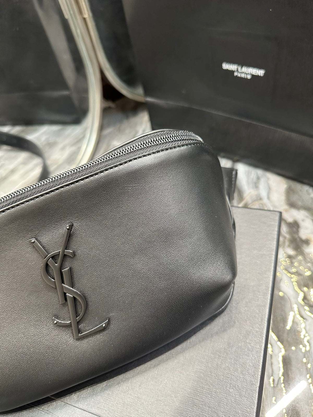 Saint Laurent Monogram Leather Belt Bag - Black with Matte Black Hardware