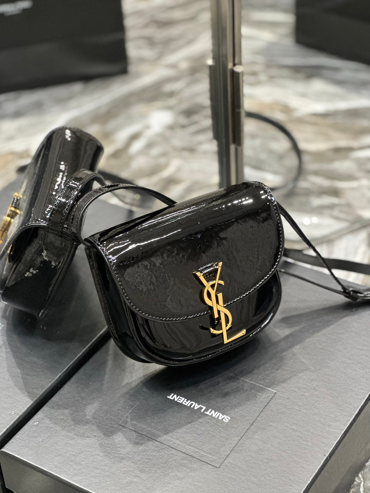 Saint Laurent YSL Kaia Mini Satchel in Black Patent Leather