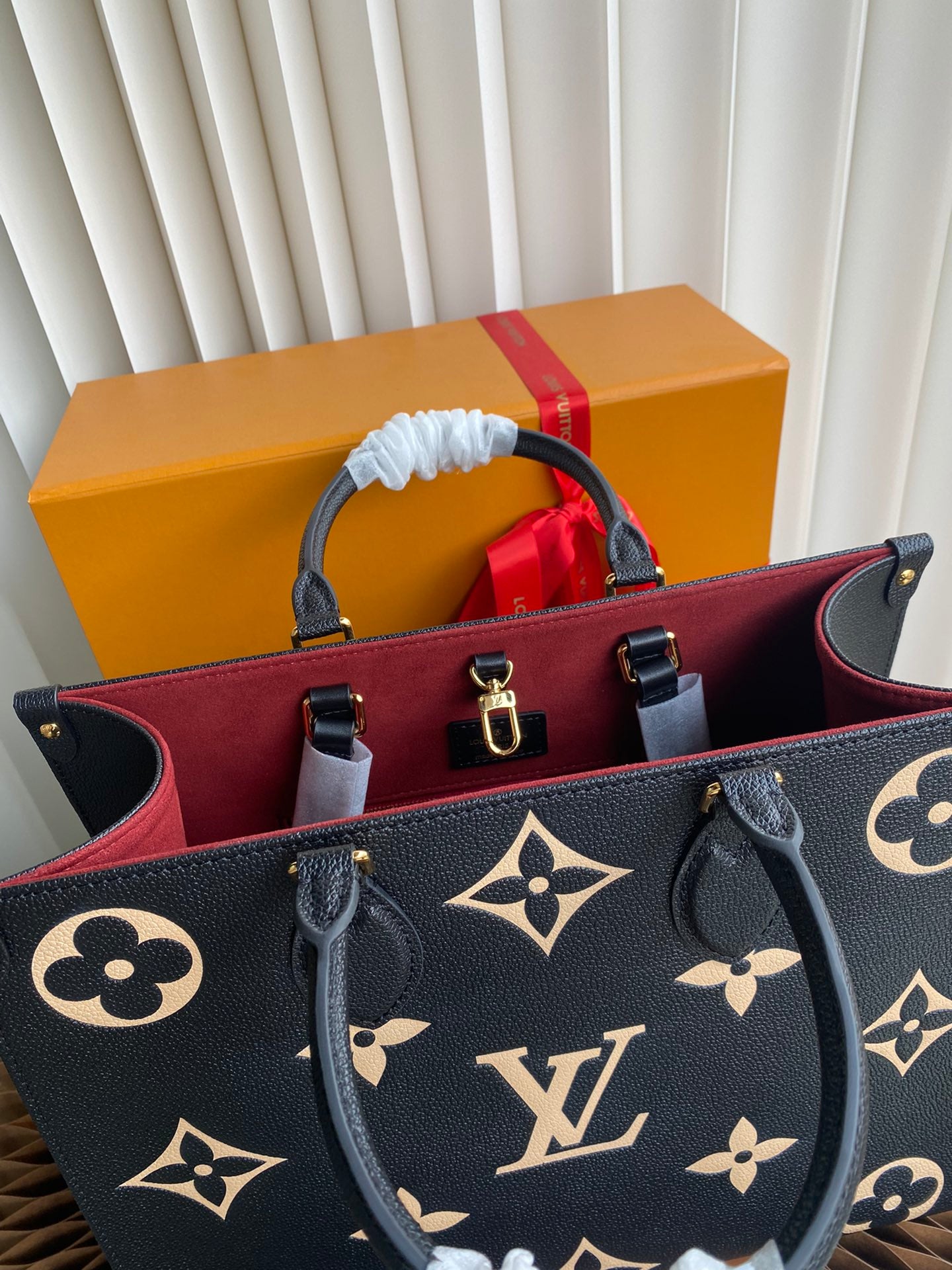 Louis Vuitton Onthego MM Monogram Empreinte Giant Leather Tote Bag - Black/Beige