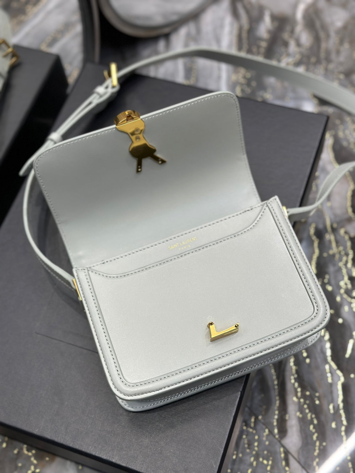 Saint Laurent Solferino Small Shoulder Bag in Box Saint Laurent Leather - Off-White
