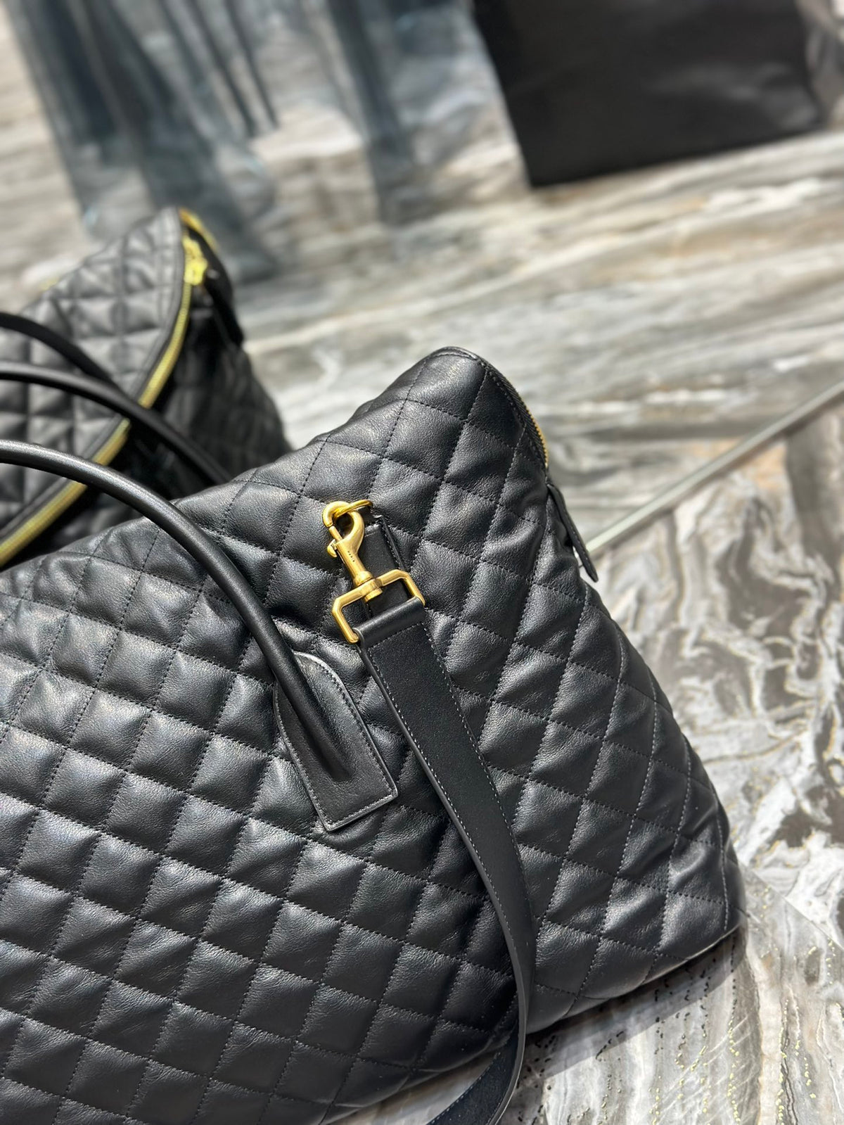 Saint Laurent Icare Maxi Shopping Bag in Quilted Lambskin - Black