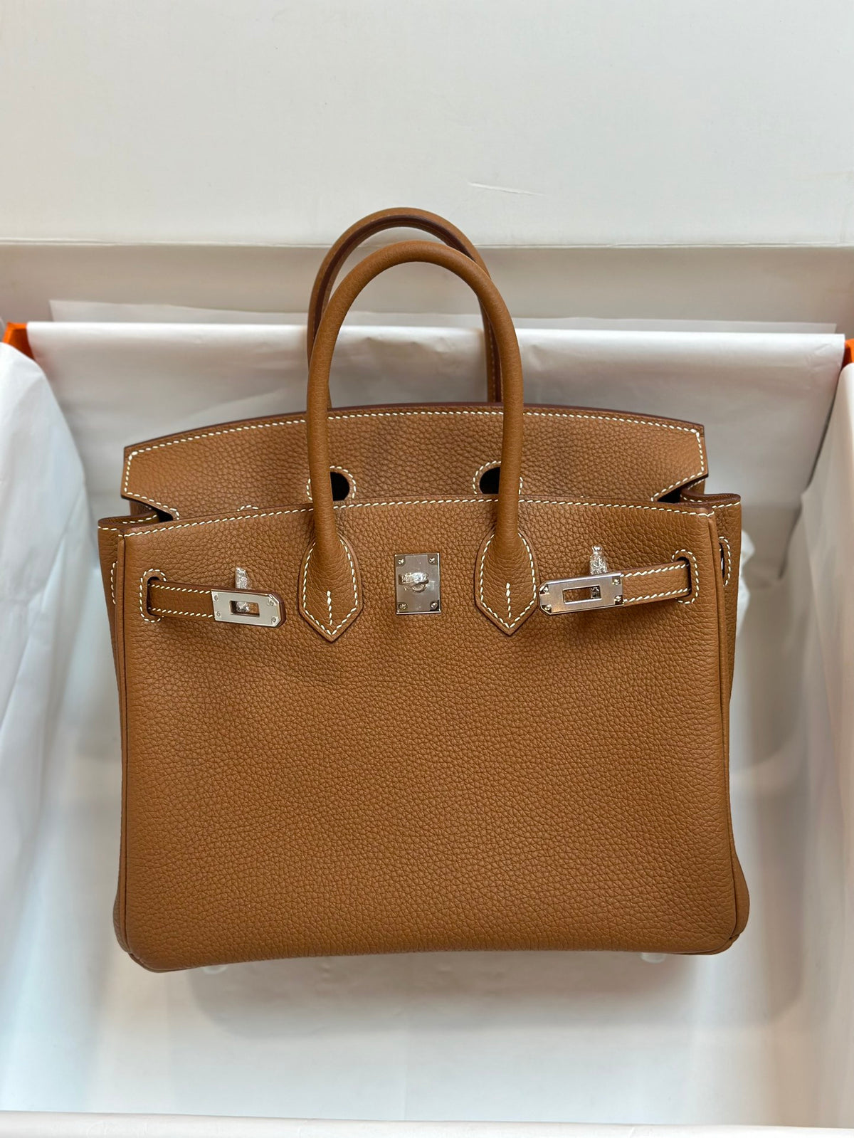 Luxury Tan Leather Handbag - Classic Top Handle Tote Bag with Silver Hardware