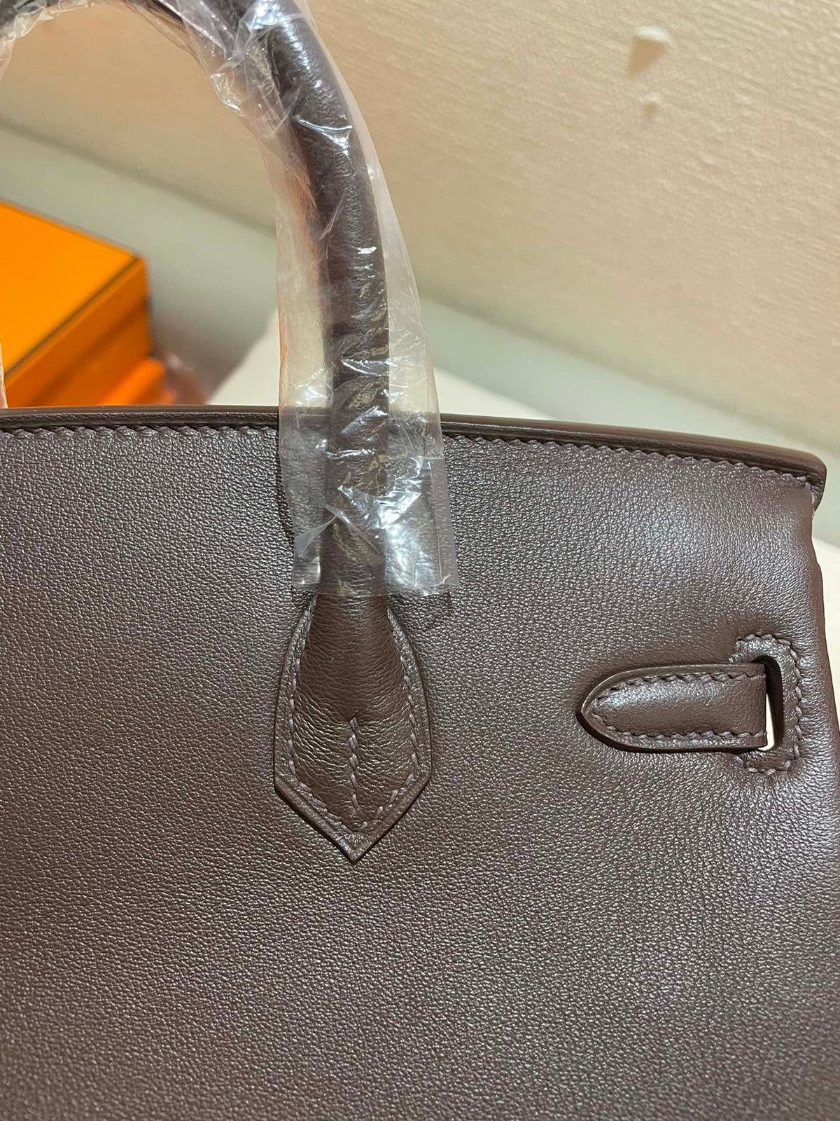 Elegant Dark Taupe Leather Top Handle Handbag with Silver-Tone Hardware