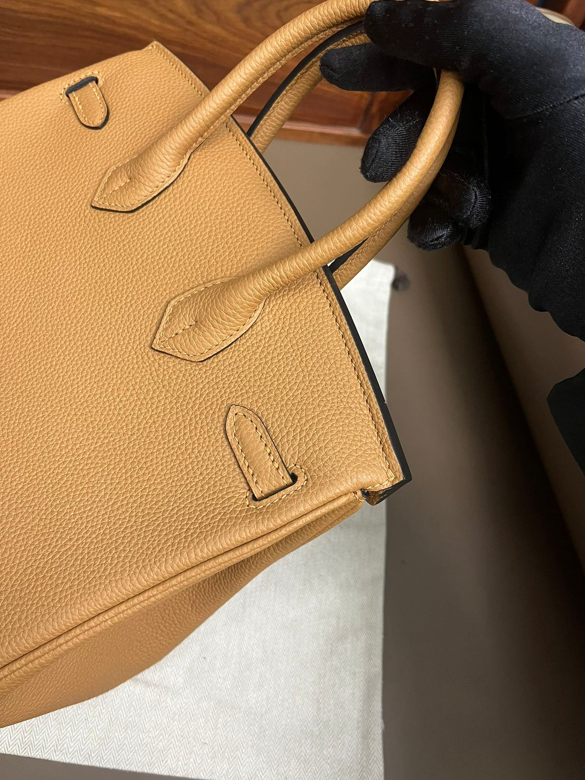 Classic Tan Leather Satchel Handbag with Silver Hardware and Top Handles