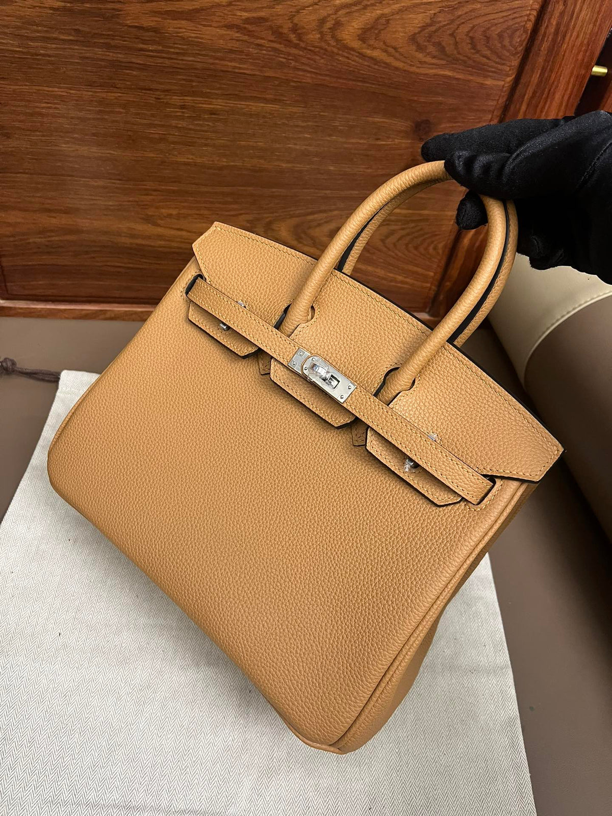 Classic Tan Leather Satchel Handbag with Silver Hardware and Top Handles