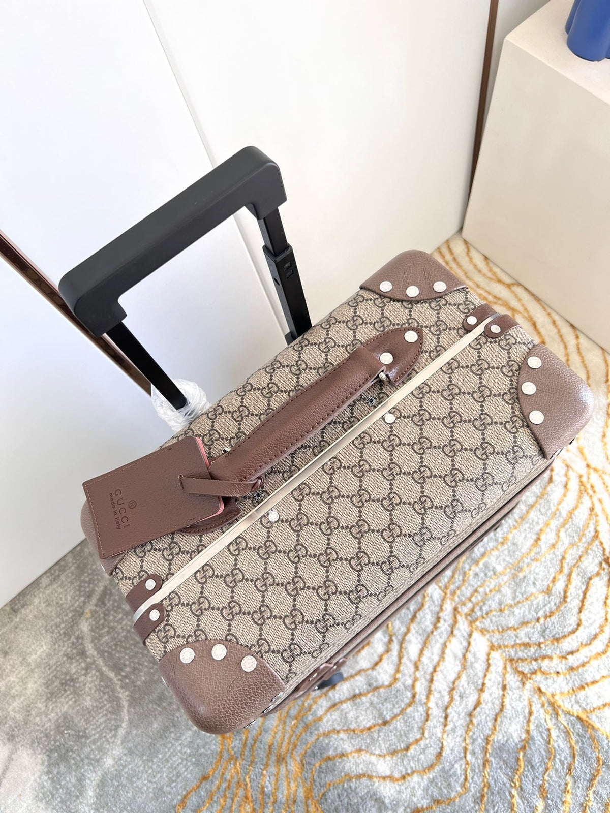 Vintage Brown Monogram Spinner Suitcase Retro Hard Shell Luggage