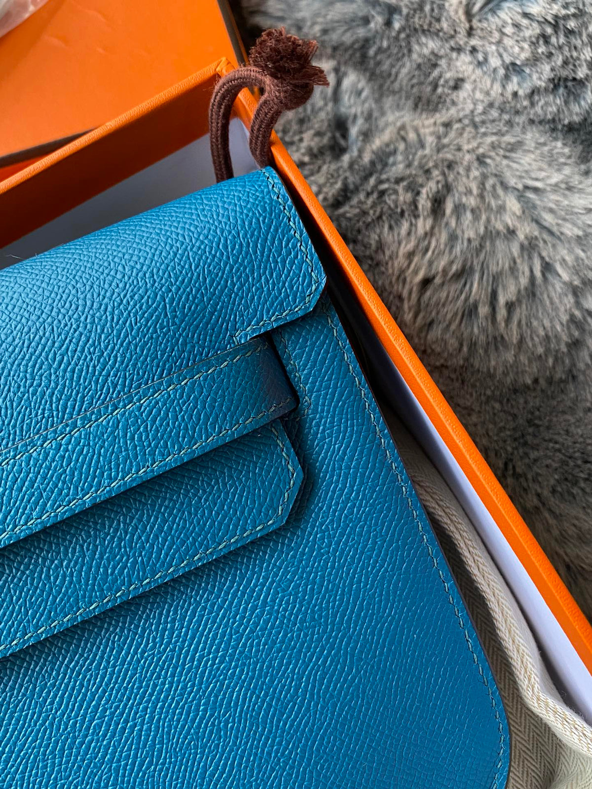 Hermès Kelly Depeche Pouch Blue Leather Clutch with Gold Hardware